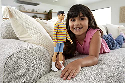 Barbie Ken Fashionistas Doll with Brunette Hair in Striped Shirt, Denim Shorts and White Boots P47878