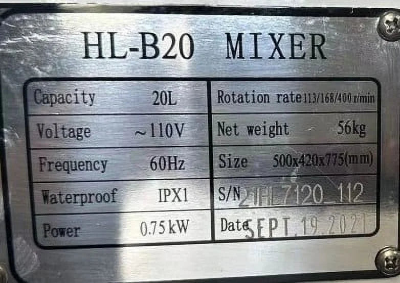 20 qt Commercial Dough Mixer Y97136