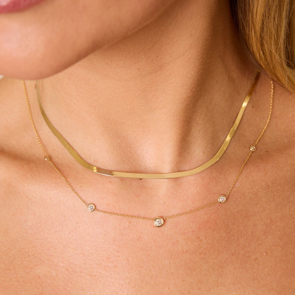 14K Gold Thin Herringbone Necklace 3mm G89022