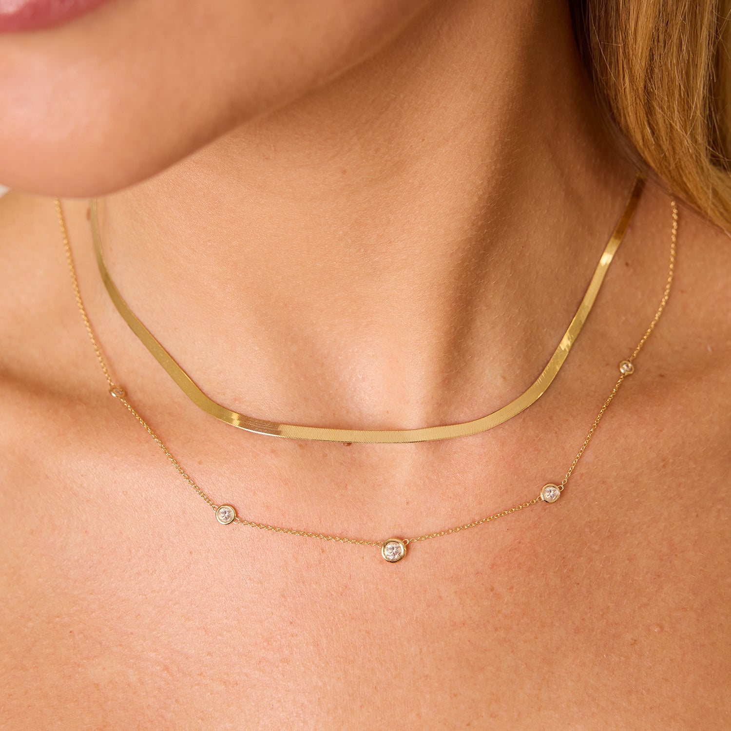 14K Gold Thin Herringbone Necklace 3mm G89022