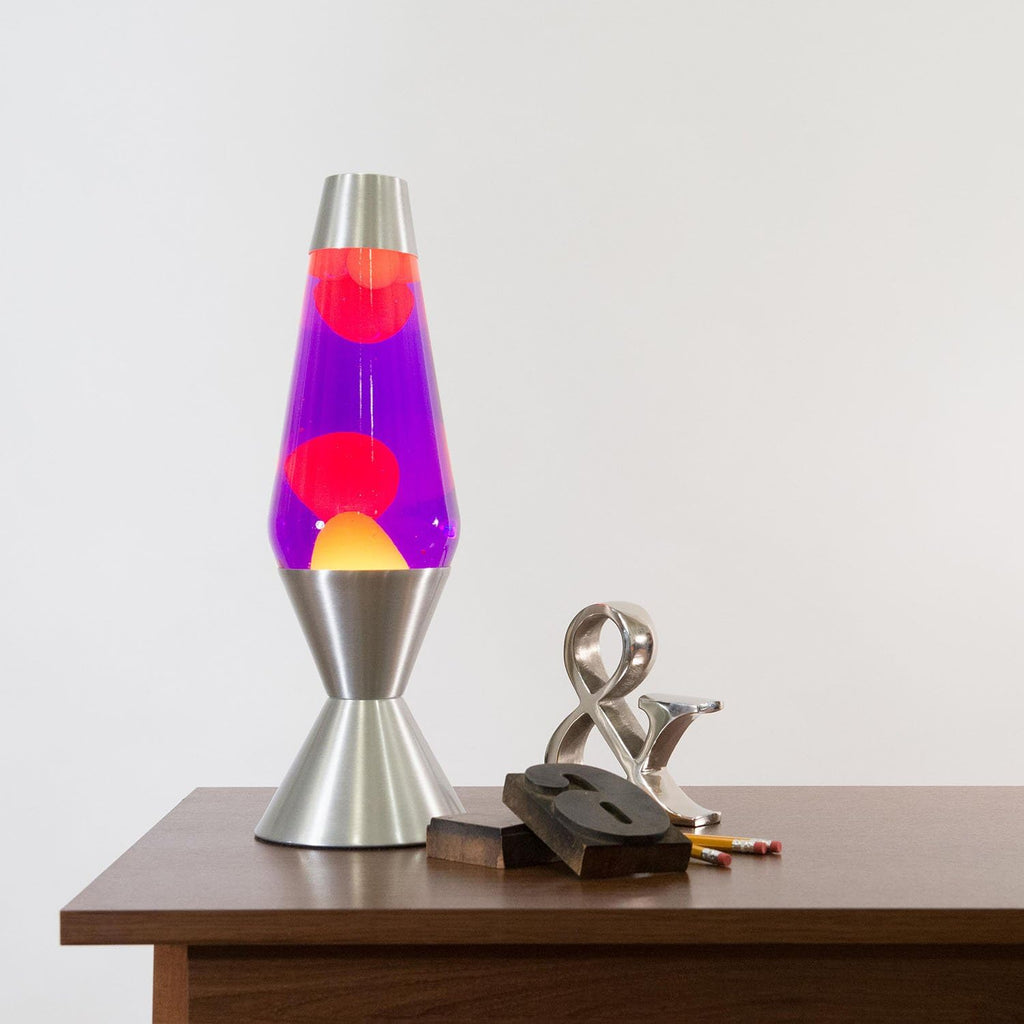 Silver Base Lamp with Yellow Wax in Purple Liquid B9627