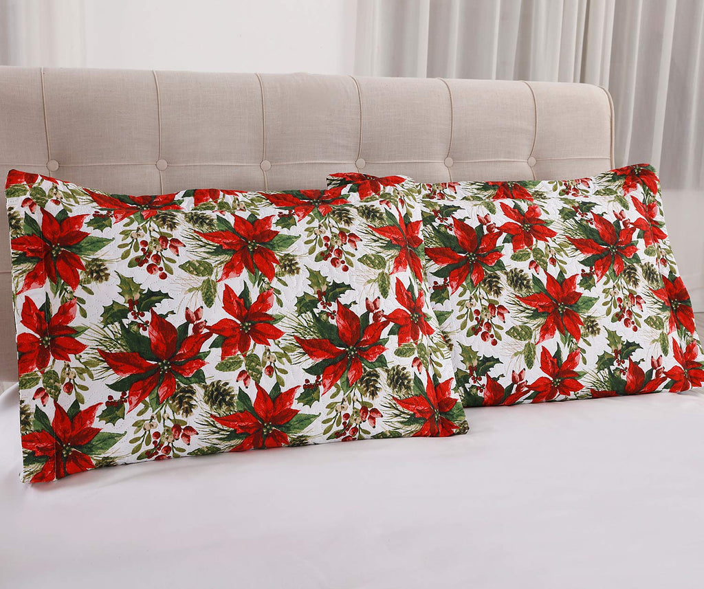 King Size Poinsettia Floral Lightweight Bedspread Coverlet with Pillow Shams D71217