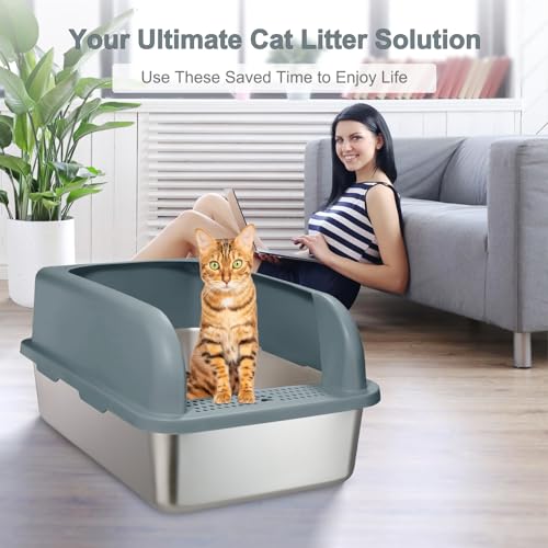 XXL Extra Large Enclosed Stainless Steel Cat Litter Box L779241
