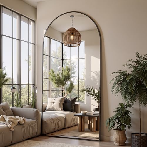 Black 78" Oversized Arched Full Length Floor Mirror with Stand C319