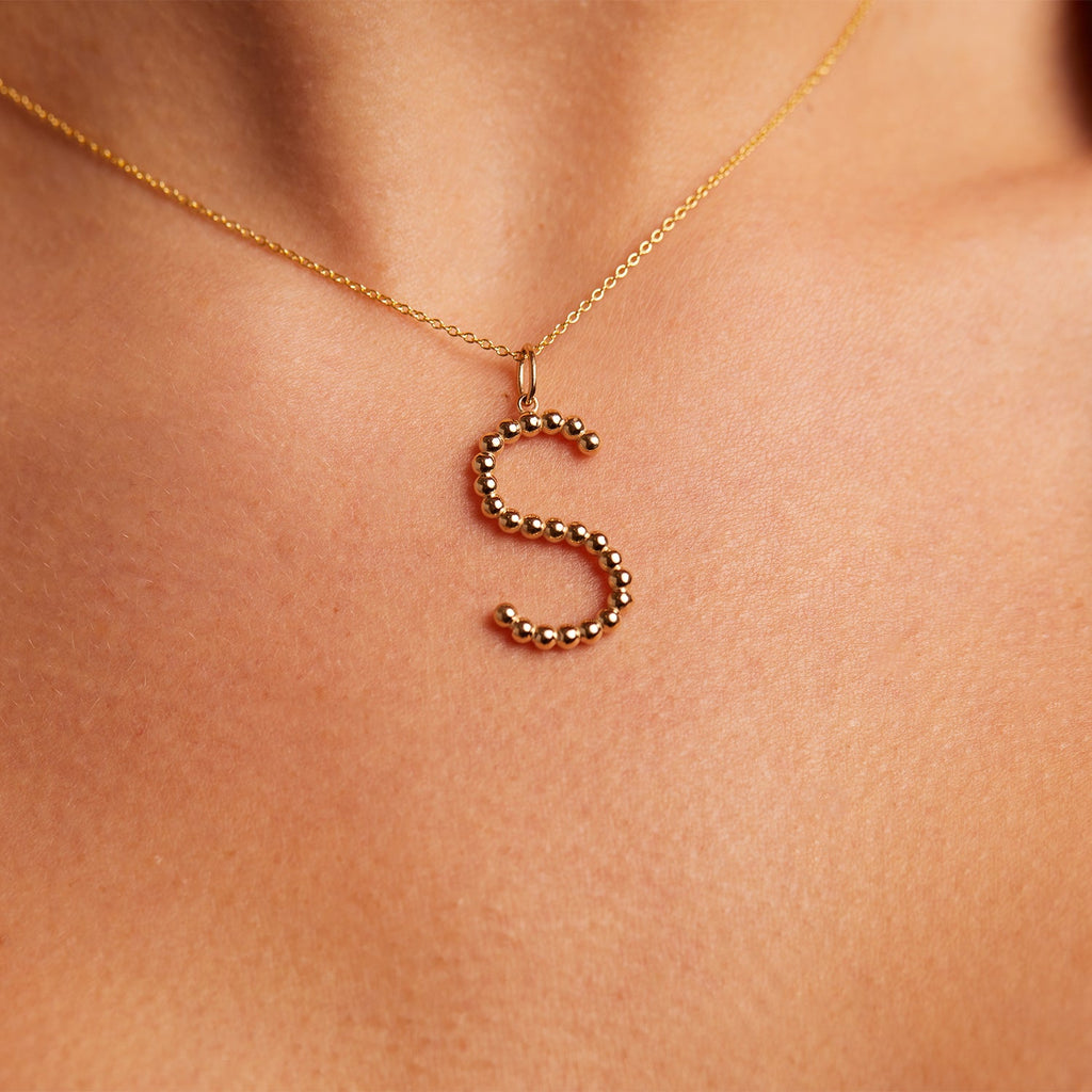 Gold Bead Letter Charm H1949