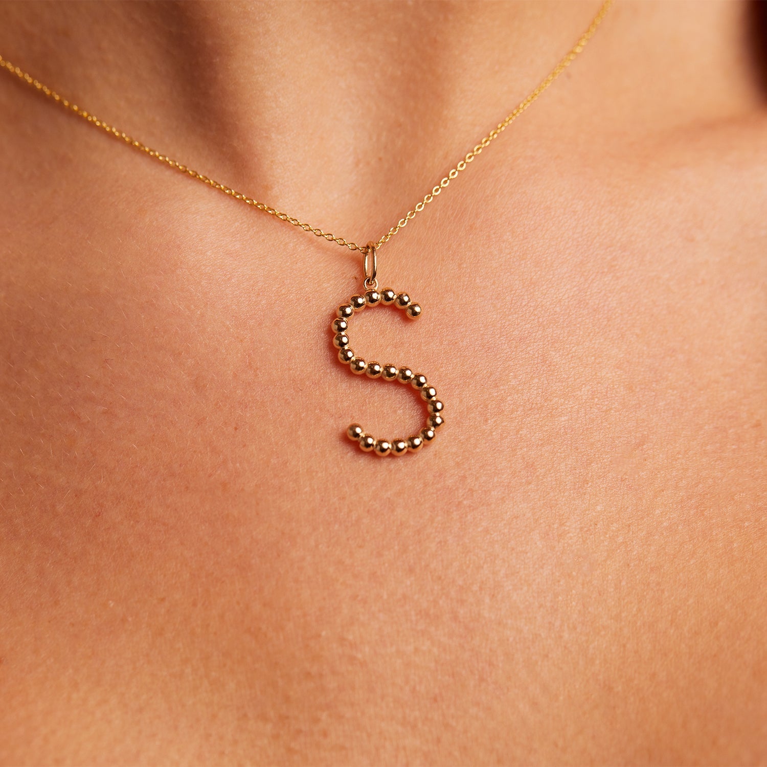 Gold Bead Letter Charm H1949