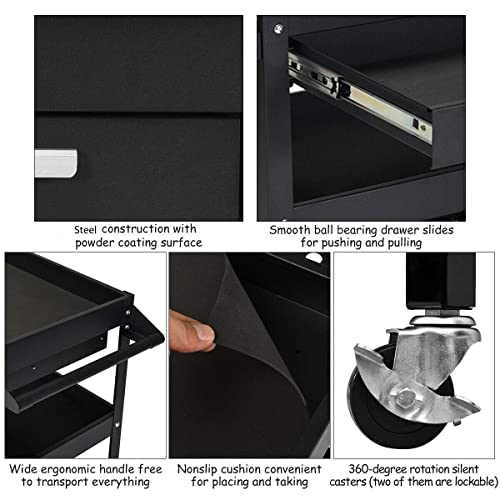 3 Tier Rolling Tool Cart with Storage Drawer G58573