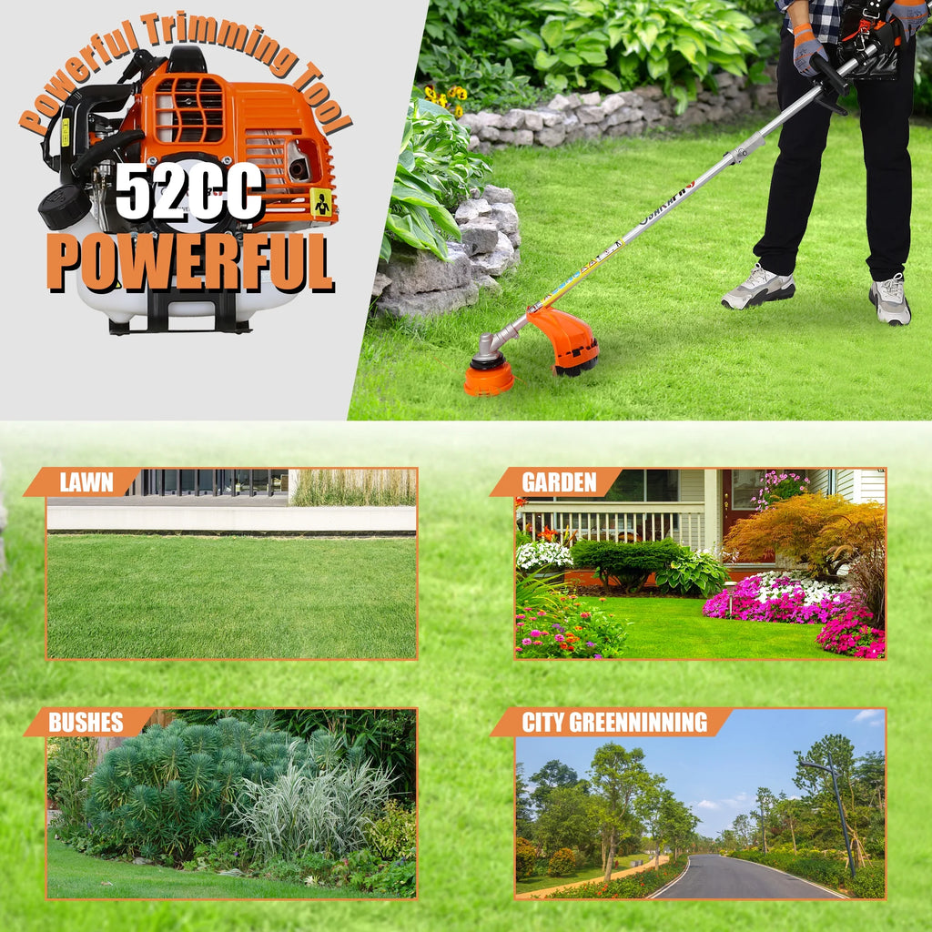 Orange 52CC 2-Cycle Gas Grass Trimmer with Hedge Trimmer Attachment P73432