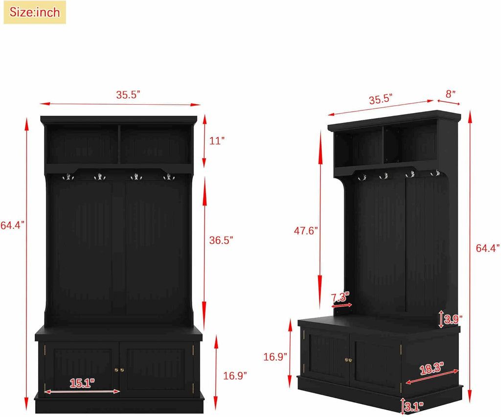 Hall Tree with Bench and Shoe Storage, Coat Rack O270982