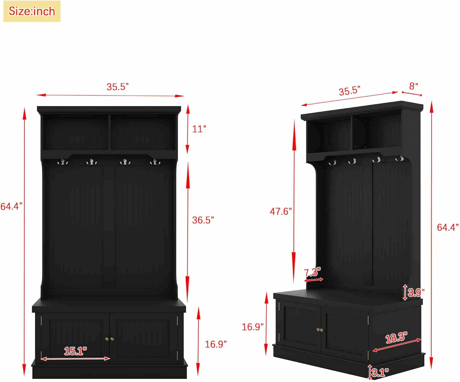 Hall Tree with Bench and Shoe Storage, Coat Rack O270982