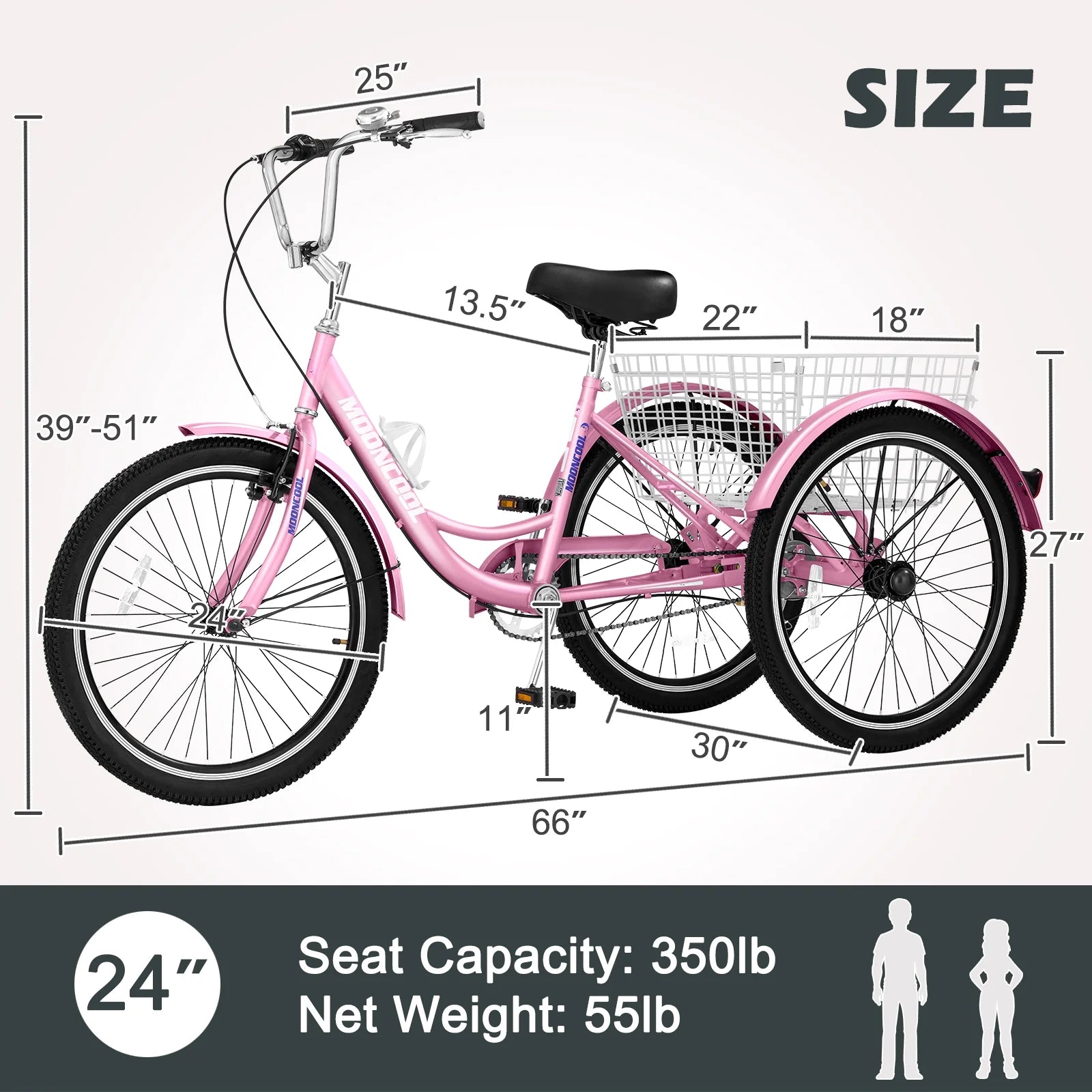 24 inch 3 Wheel Single Speed Adult Tricycle with Shopping Basket S9449