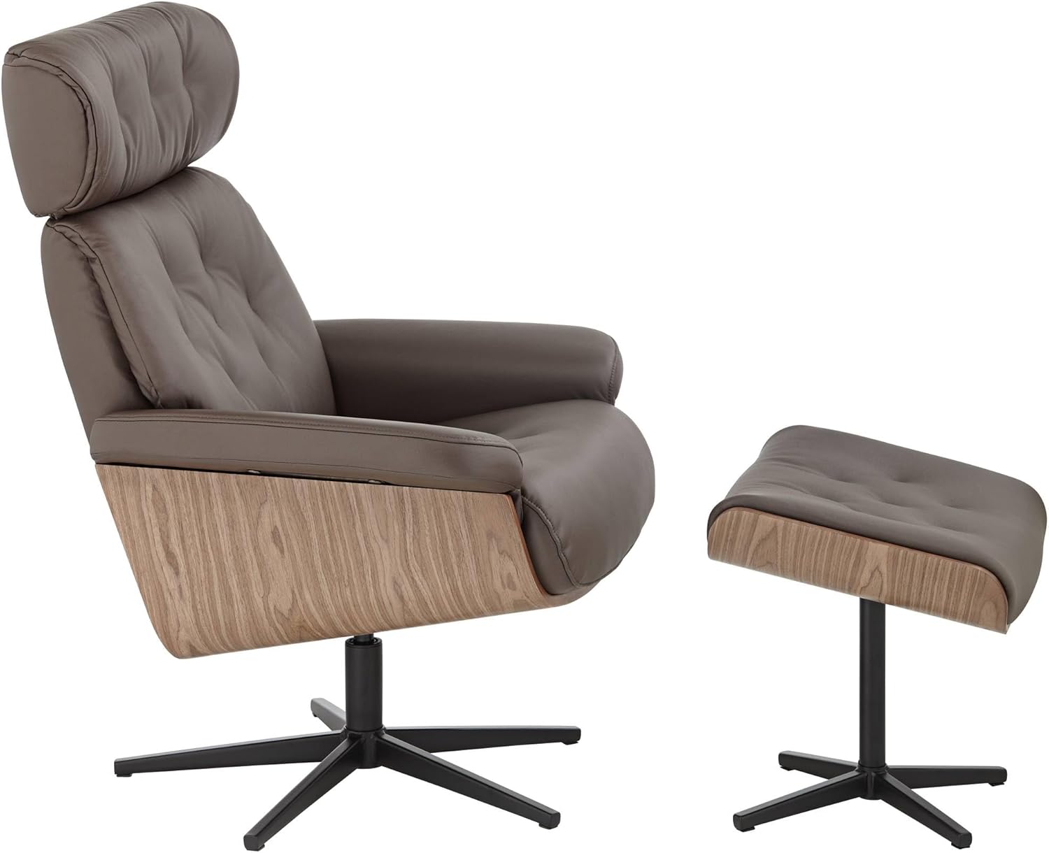 Chocolate Tufted Faux Leather Swivel Recliner and Slanted Ottoman R871