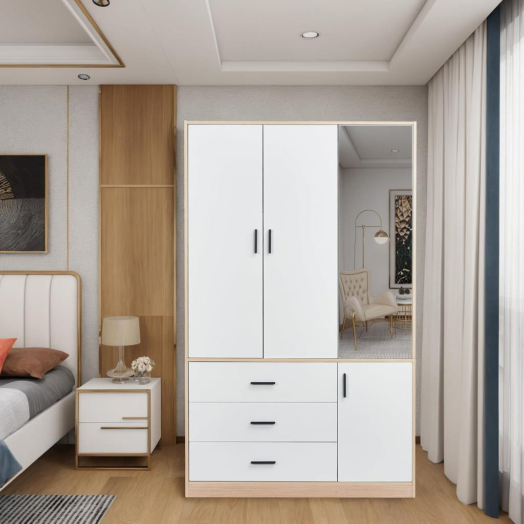 Wooden Wardrobe Closet with 3 Drawers and 2 Doors T7030