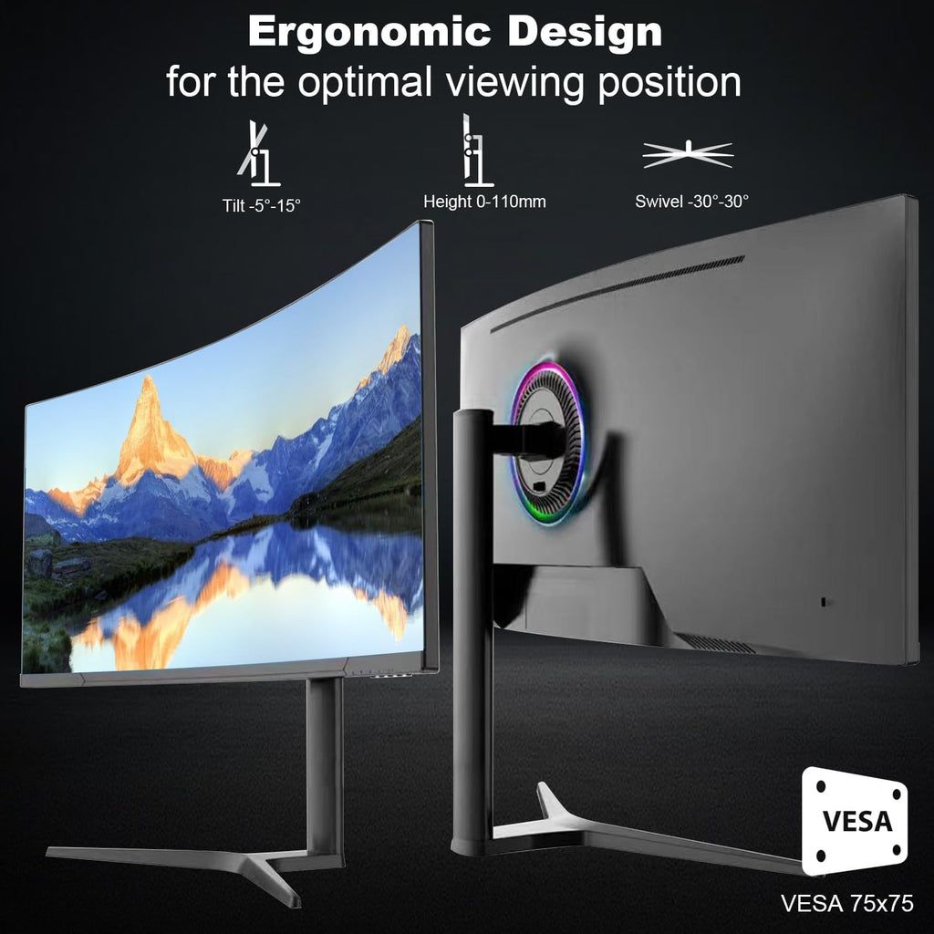 34" Curved WQHD 3440×1440 Gaming Monitor 165Hz 1ms 1500R HDR 10 100% sRGB PC Screen R153818