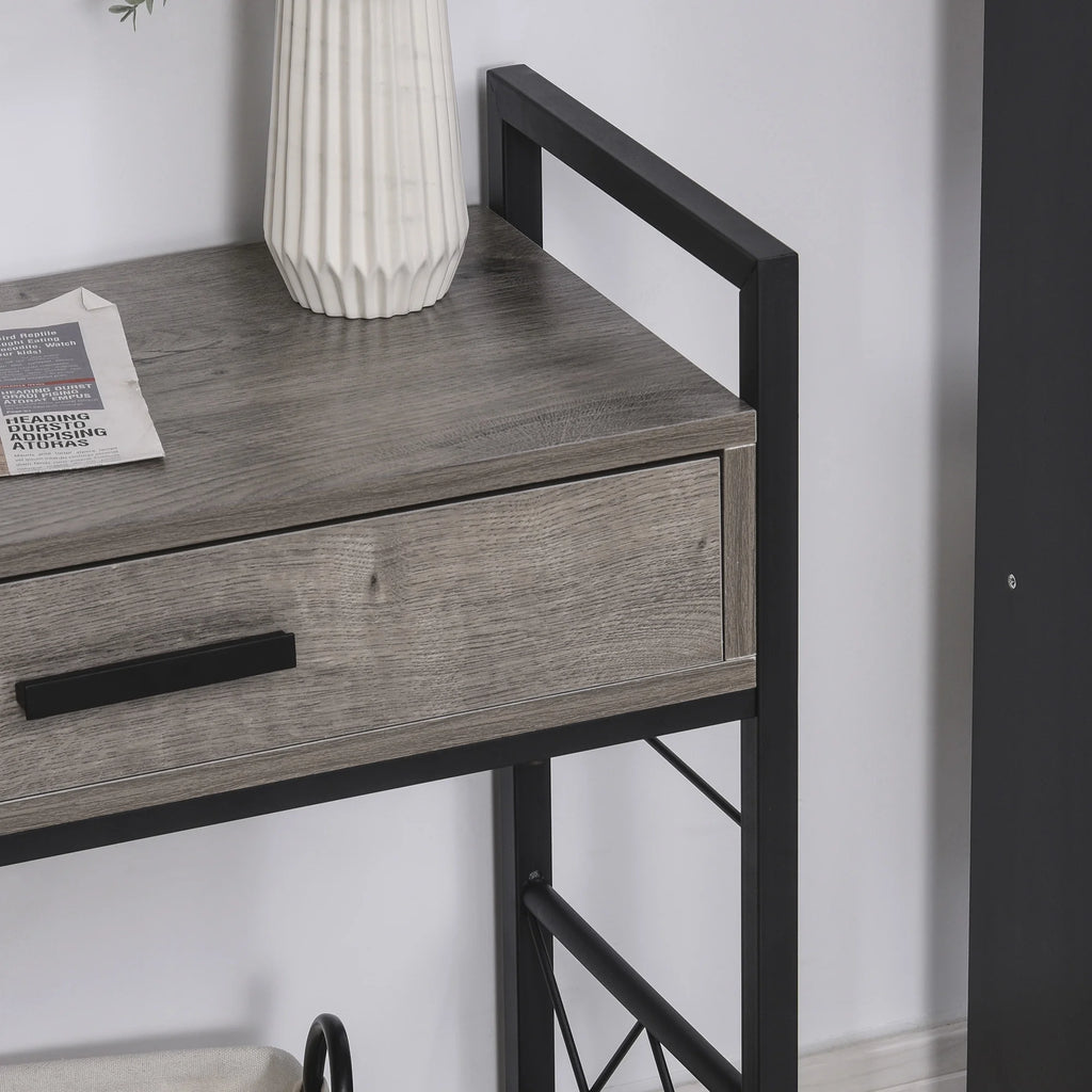 Grey Industrial End Table with Drawer and Bottom Shelf V2777