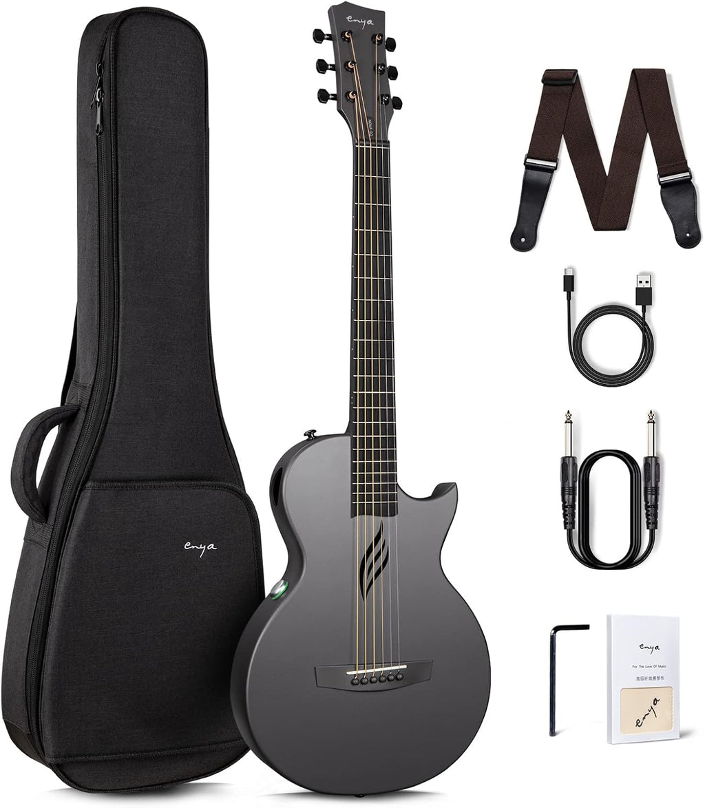 Carbon Fiber Acoustic Electric Guitar with Smart AcousticPlus 35 Inch Travel Guitar Starter Bundle Kit (Black) L805505