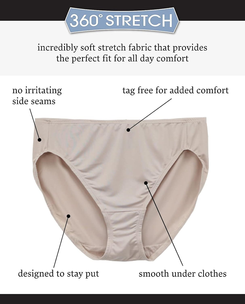 5 Pack Microfiber Hi-Cut Panties, Multicolor M6934