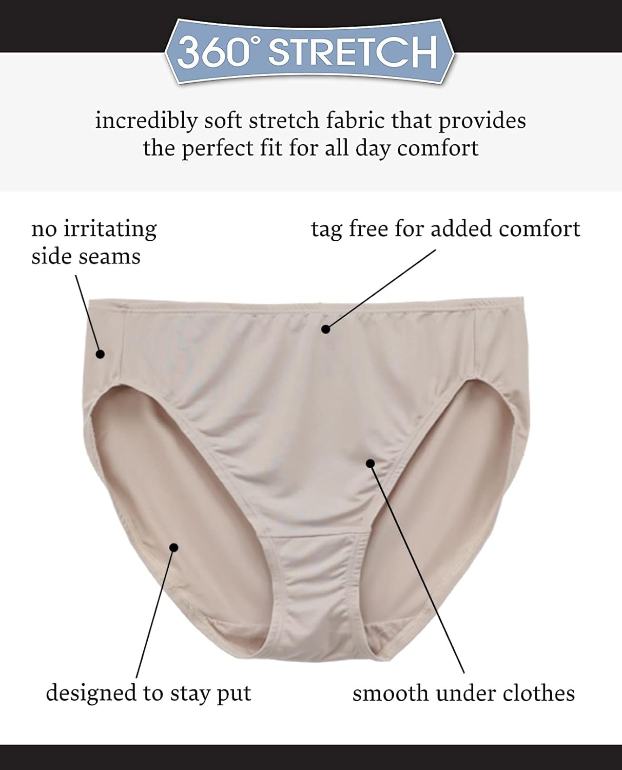 5 Pack Microfiber Hi-Cut Panties, Multicolor M6934