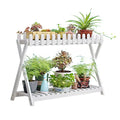 2 Tier White Wooden Plant Shelf (88cm) L8066