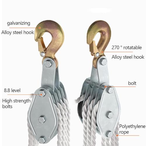 Rope Pulley Hoist 2200 lbs, Heavy Duty Pulley, 8:1 Power Pulley Block and Tackle System J175102