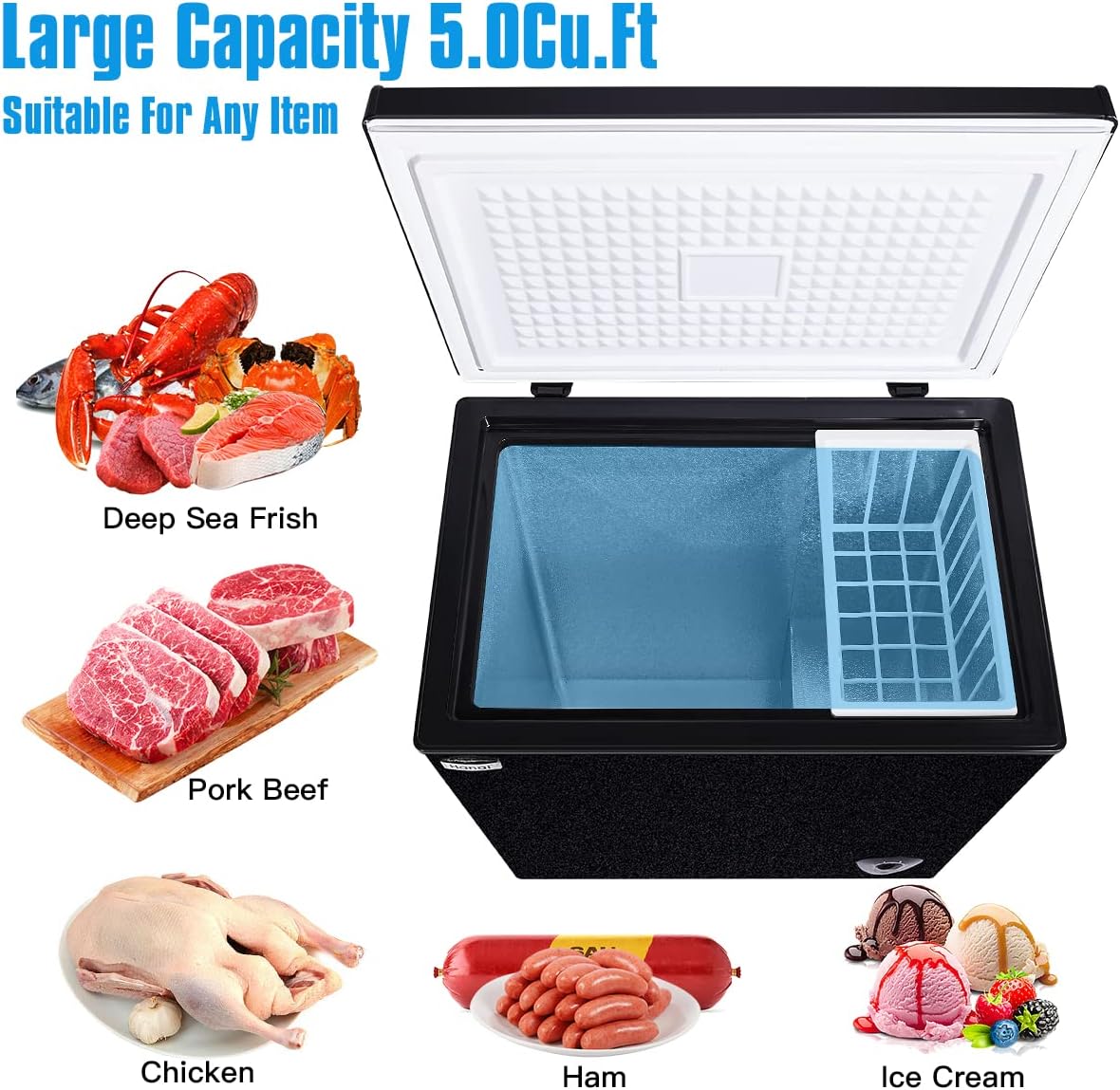 5.0 Cubic Top Open Door Chest Freezer with Removable Storage Basket M72870