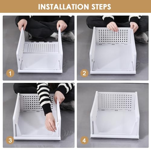 Stackable Plastic Storage Basket (5 * 5L) (White, Large) O276