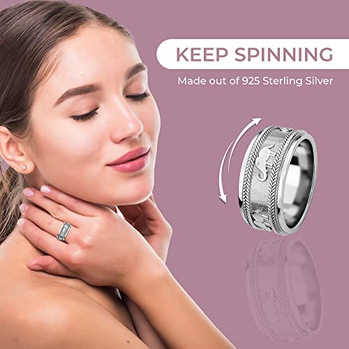 925 Sterling Silver Fidget Ring Spinner Ring Moon Star Platinum Plated Jewelry V7131