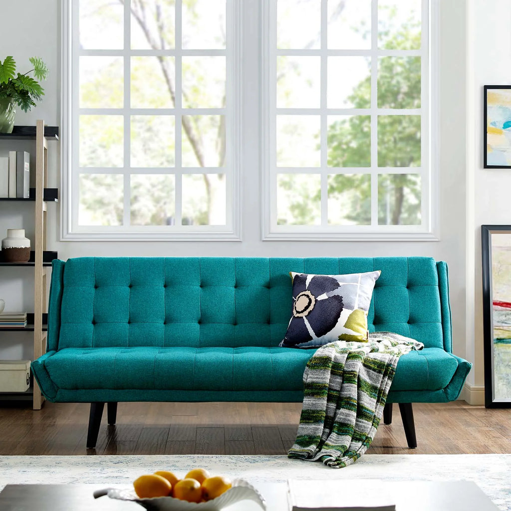 Aqua Blue Fabric Tufted Sofa Bed E603