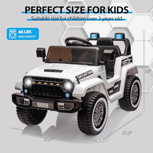 12V Kids Electric Ride on Truck Car with Remote Control, White M3309