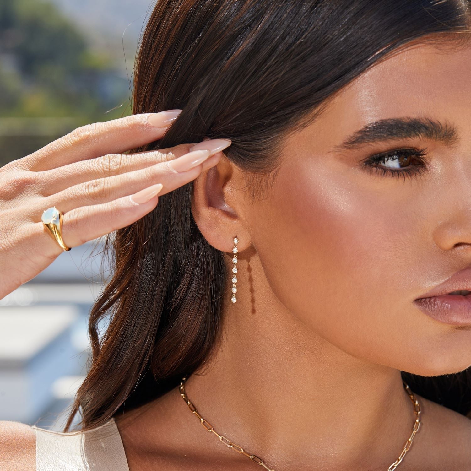 Diamond Bezel Chain Drop Earring Y22453