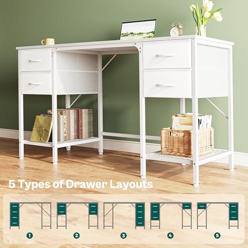 Rustic Brown 55 Inch Computer Desk with 4 Drawers and Mesh Shelf J565