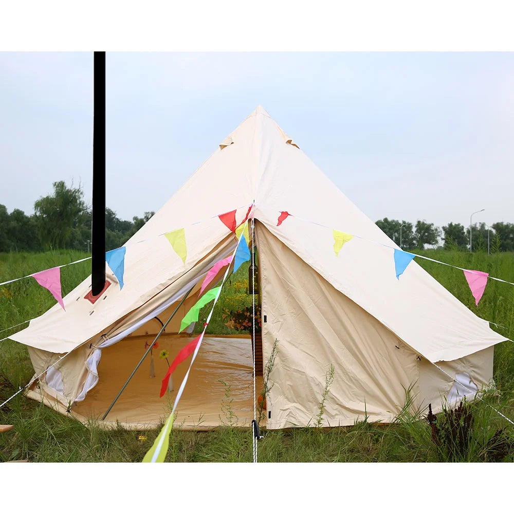 6M Double Door Bell Tent Waterproof Cotton Canvas Glamping Tent Yurt E764