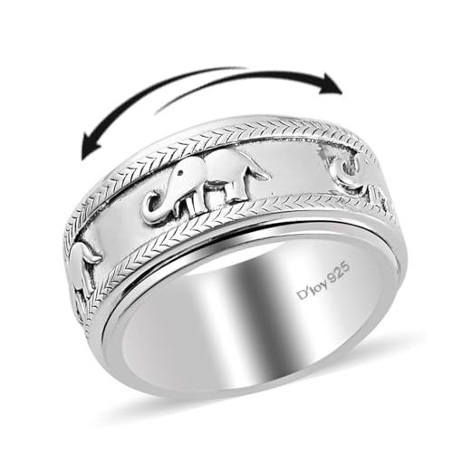 925 Sterling Silver Fidget Ring Spinner Ring Moon Star Platinum Plated Jewelry V7131