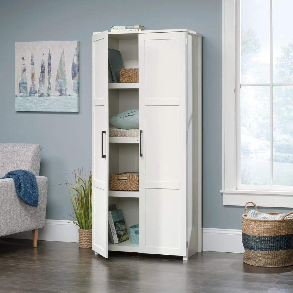 White 4-Shelf Wood Storage Cabinet U7682