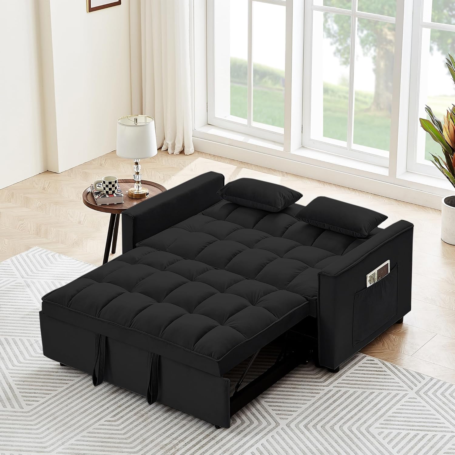 55" Full Size Velvet Convertible Futon Sofa Bed with Pullout Bed F7244