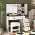 White Glass Top Vanity Desk with Mirror and 5 Drawers O9845