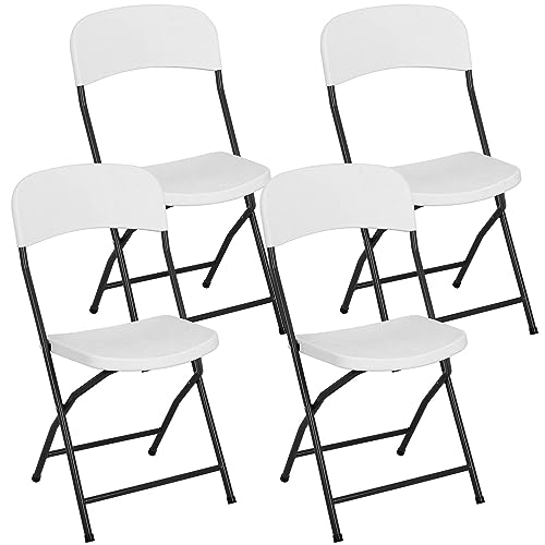 White Plastic Folding Chairs Set of 4 with Metal Frame O376263