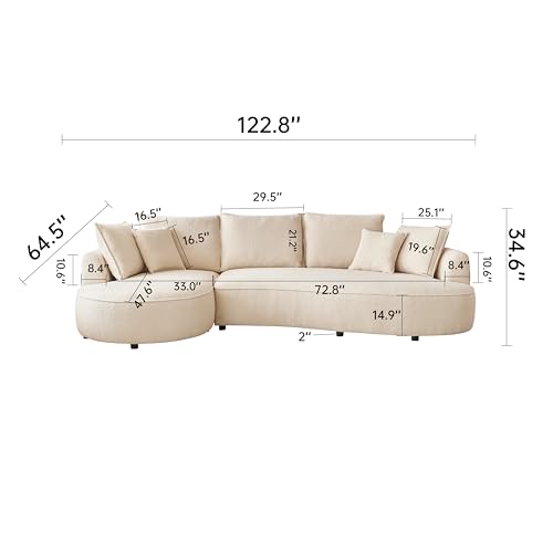 122.8" Curved Sofa Beige Wood Boucle Fabric X6516