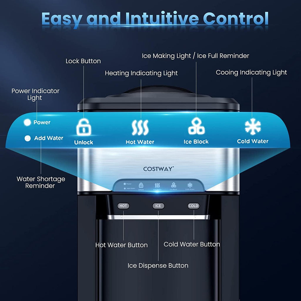 Water Dispenser with Ice Maker, 3-in-1 Countertop Top-Loading Hot Cold Water Cooler Machine, 48Lbs/24H, 12 Cubes, 4Lbs Storage Basket O16944