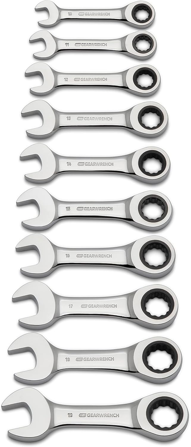 10 Pc. 12 Pt. Stubby Ratcheting Combination Wrench Set, Metric H663261