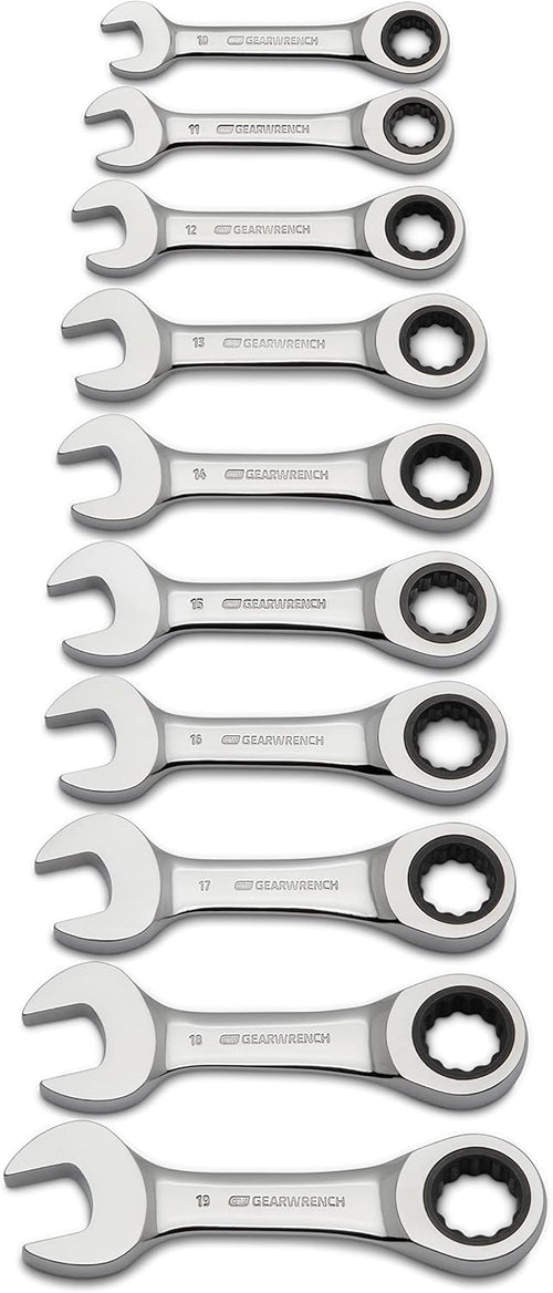 10 Pc. 12 Pt. Stubby Ratcheting Combination Wrench Set, Metric H663261