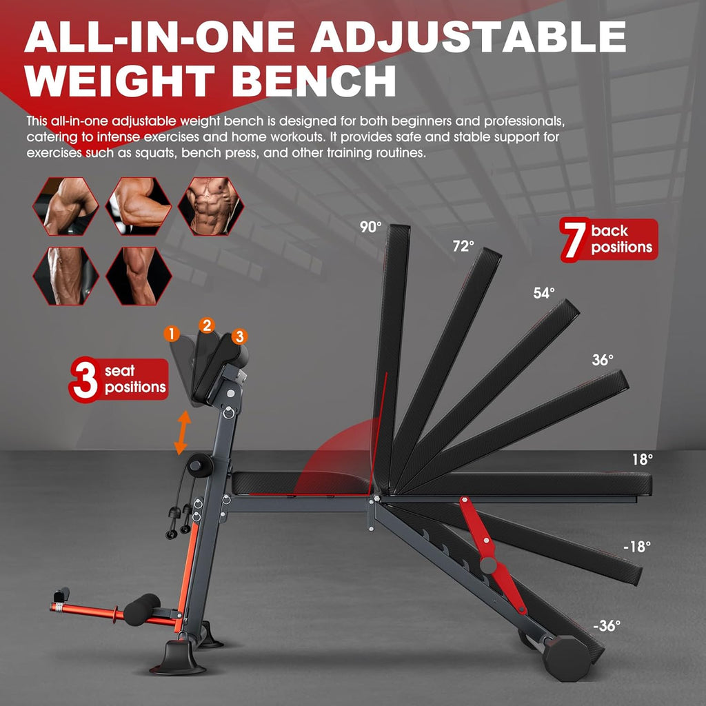 Adjustable Weight Bench, 800LBS Foldable Incline Decline Bench Z5126