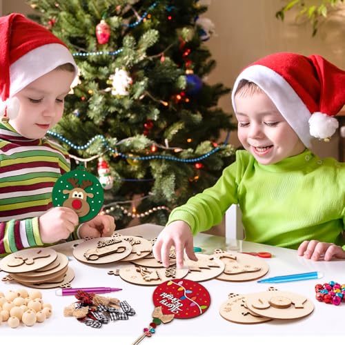 12 Styles Unfinished Wooden Christmas Ornaments Kit with Paint Pens K235916