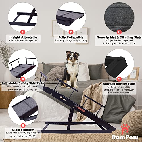 48" Adjustable Pet Ramp with Safety Side Rails and Non Slip Traction Mat (Black) V224