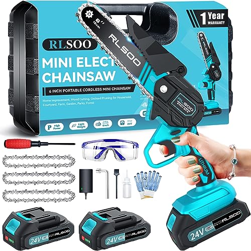 6 Inch Cordless Electric Chainsaw with 2 Batteries and 3 Chains W2995