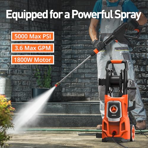 Electric Pressure Washer, 5000 Max PSI, 3.6 GPM, with Hose Reel, 4 Quick Connect Nozzles, Foam Cannon A661557