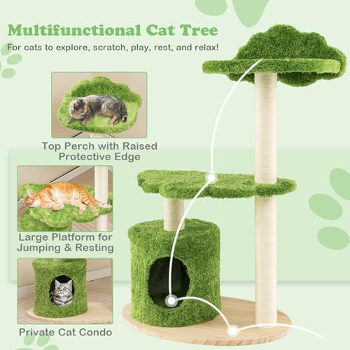 Multi-level Modern Wood Cat Tree with Sisal Scratching Posts C606