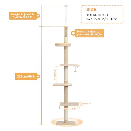 Grey 5-Tier Adjustable Cat Tree with Scratching Post B3243