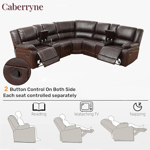 Leather L-Shaped Reclining Sectional Sofa with Chaise V8981