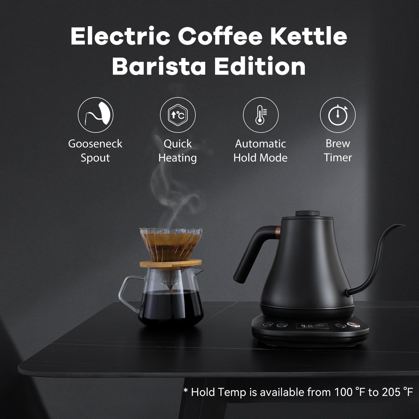 Electric Gooseneck Kettle 0.8L 1200W Matt Black K538